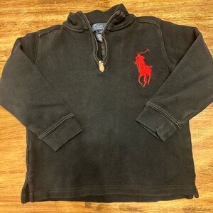 Polo Ralph Lauren Boys Size 6 Black Big Pony Knit Mock Neck 1/4 Zip Sweater